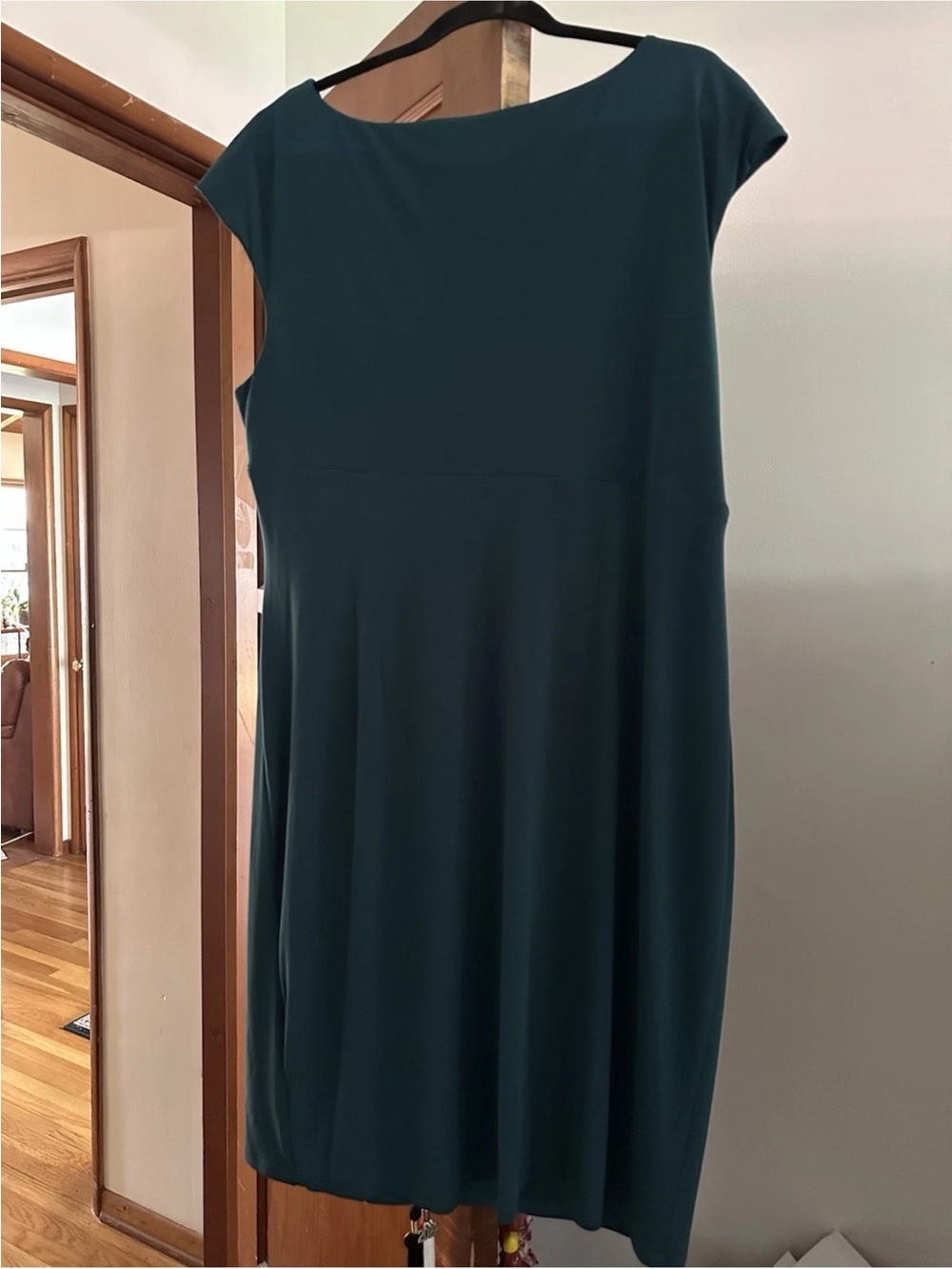Connected Apparel 20W Hunter Green Jersey Sheath Dress Ruched 3/4 Sheer Sleeve - Picture 5 of 8